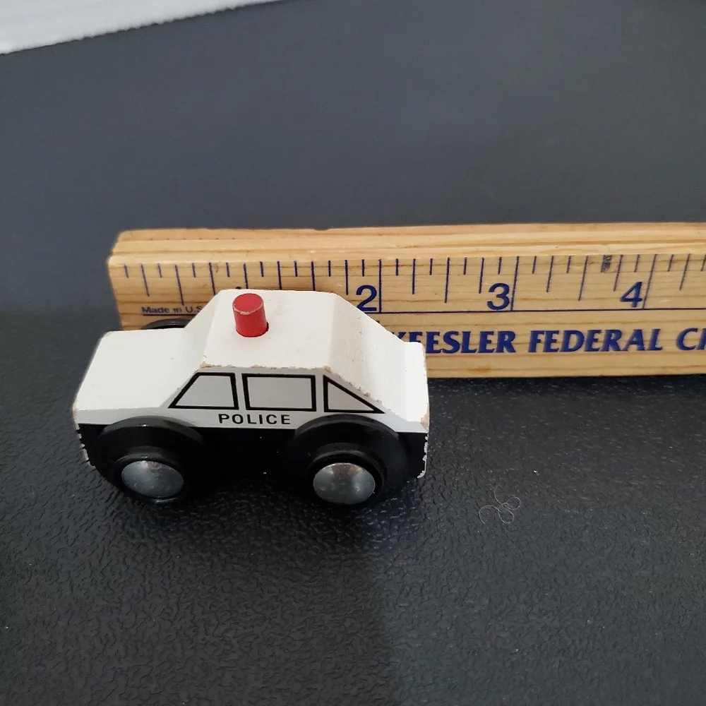 Wood Blue Van Car Truck & Police Car Toy figures rolling wheels play L👀K